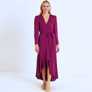 NWT Express Magenta Satin Ruffle Maxi Wrap long sleeves XL